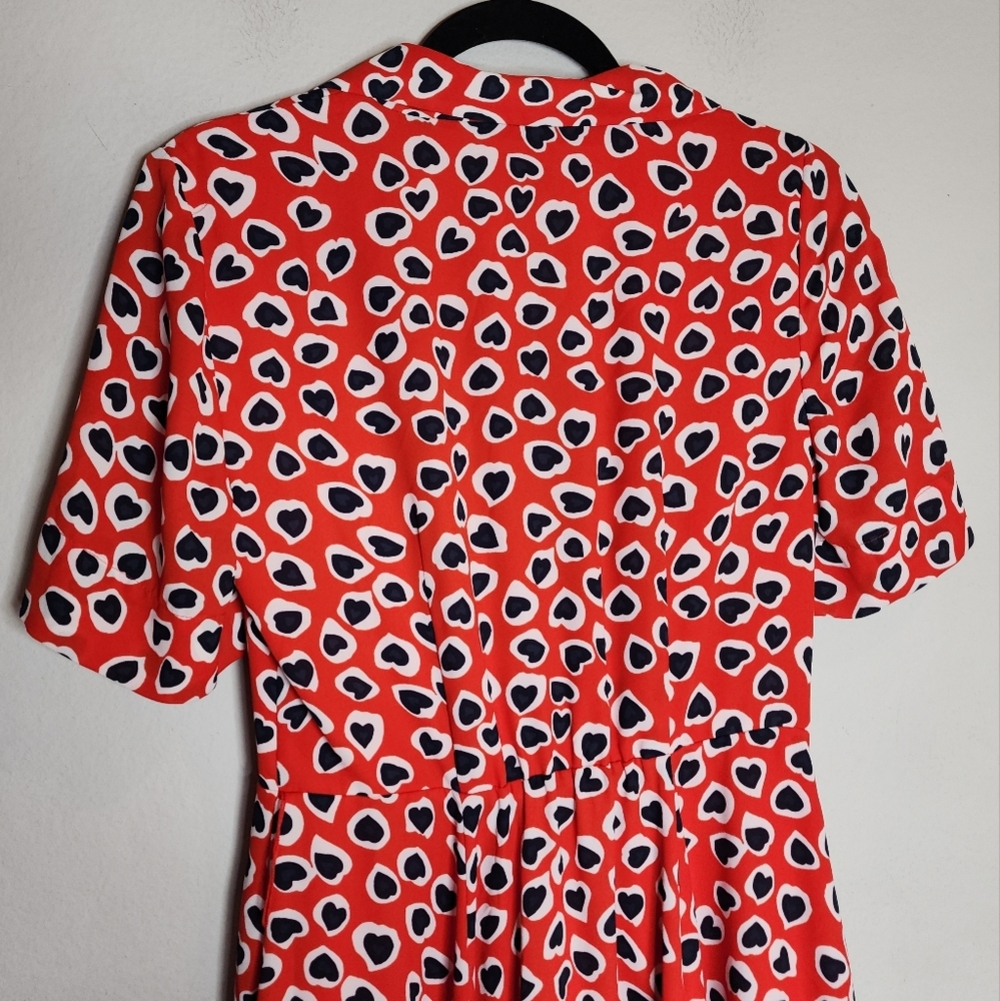 J. Crew Heart Leopard Button Front Midi Dress Red White Blue Size 2 - Picture 14 of 16